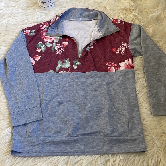 AlvaQ Sweatshirt Casual Long Sleeve Quarter Zip Color Block Floral Pullover S - Picture 8 of 16